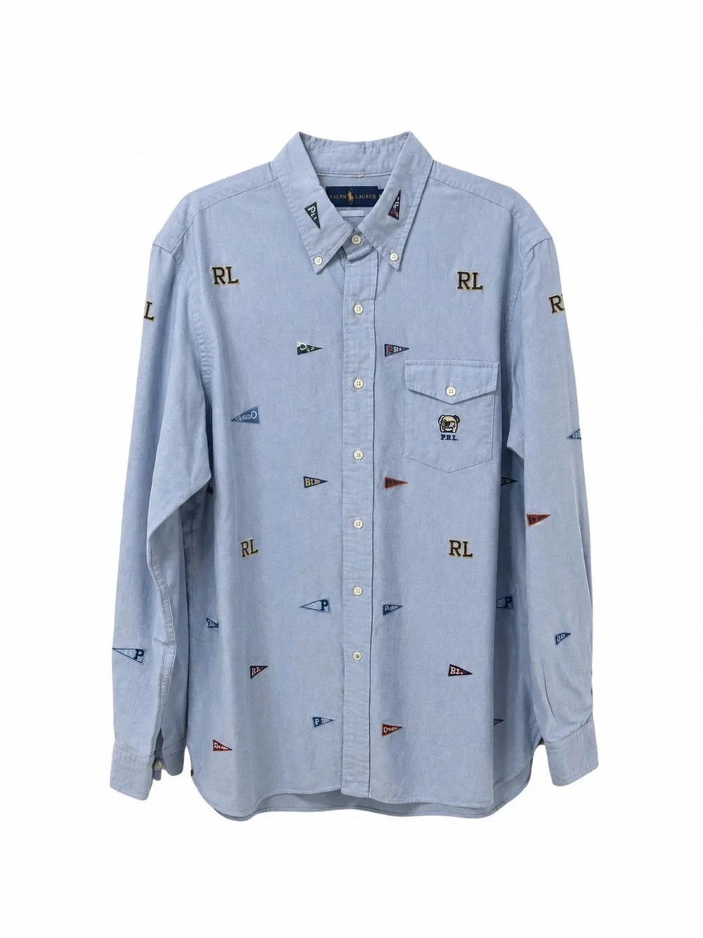 Ralph Lauren Light Blue ButtonDown Oxford Shirt with Embroidered Pennants.Size-L - Picture 1 of 14
